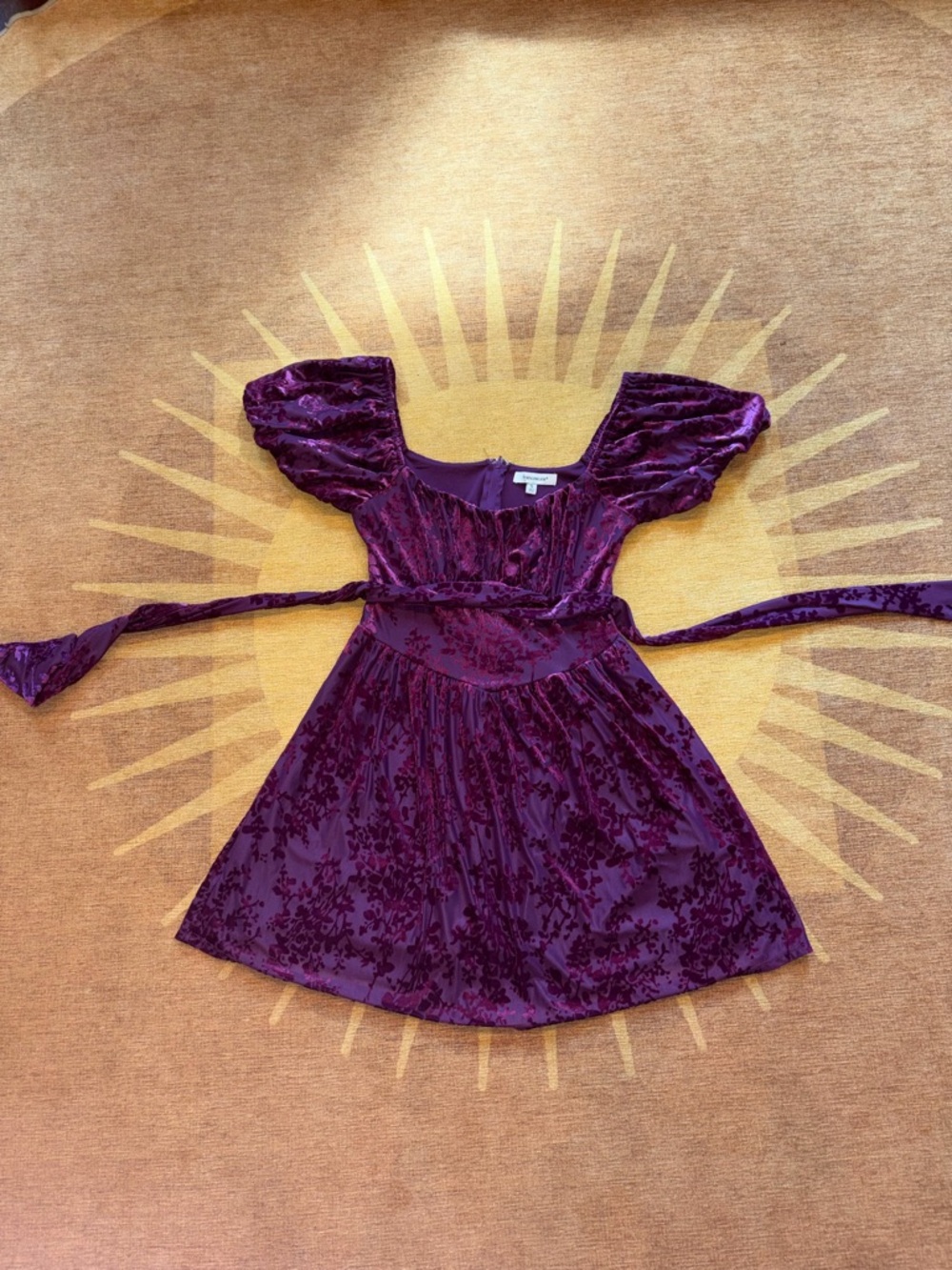 Purple Velvet Puff Sleeve Mini Dress